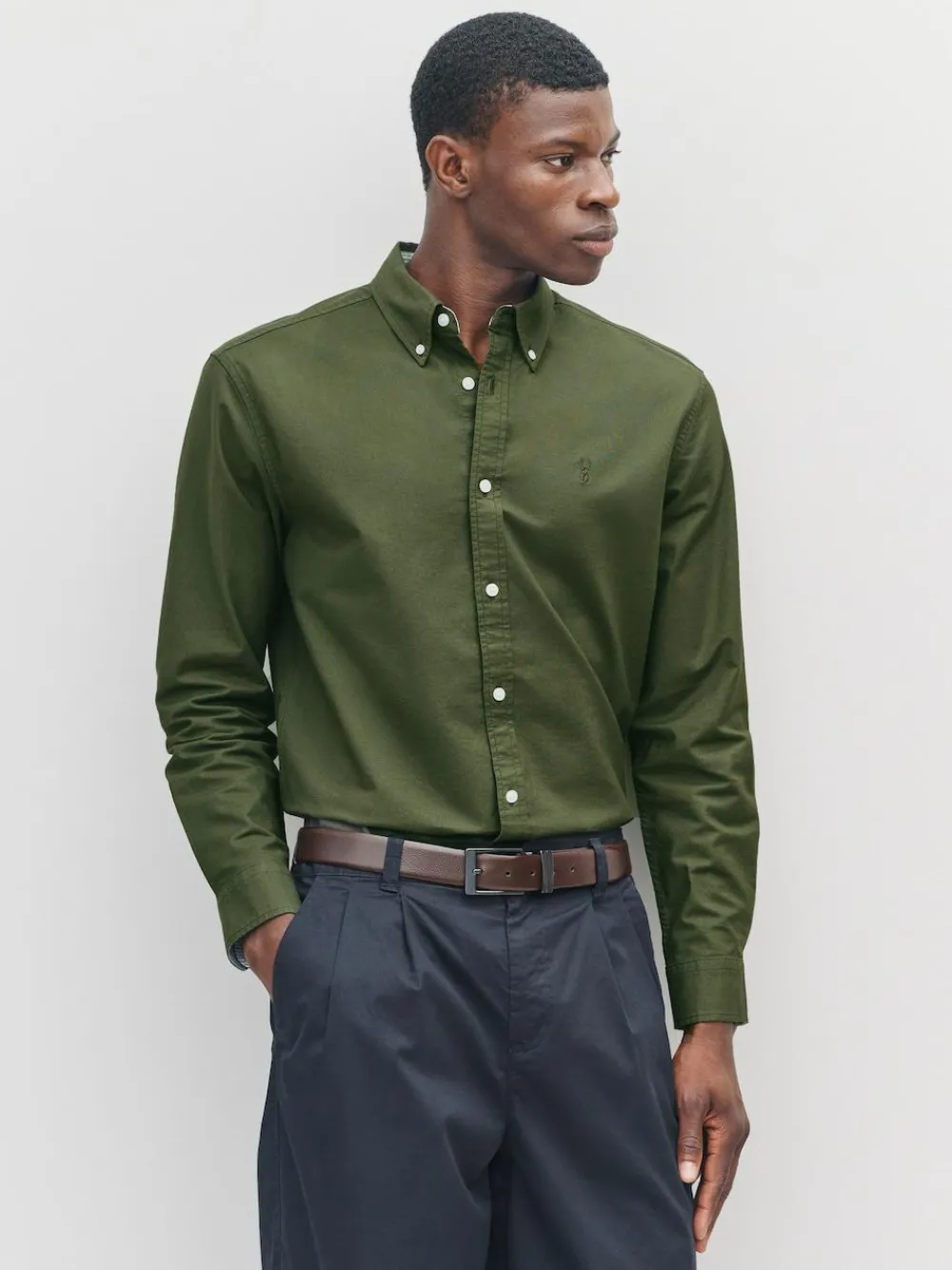 Next Dark Green Slim Fit Long Sleeve Oxford Shirt^ Shirts|Occasionwear