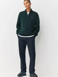 Sale Next Stag Logo N.Premium Regular Fit 100% Cotton Premium Quarter Zip Jumper Dark Green