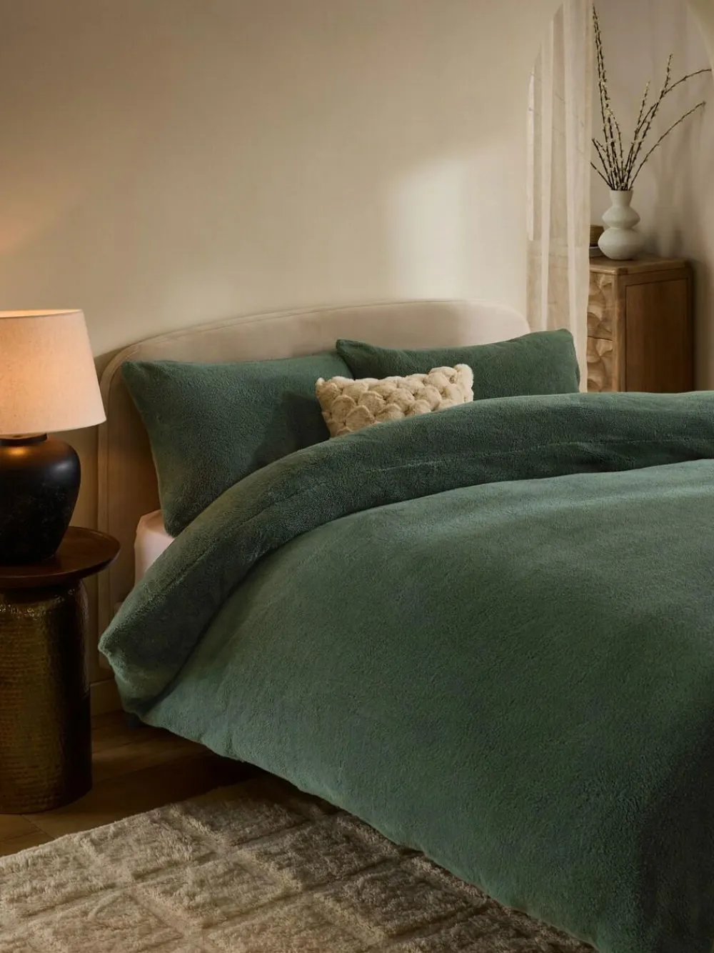 Next Dark Green Teddy Fleece Duvet Cover and Pillowcase Set^ Bedsets & Duvet Covers