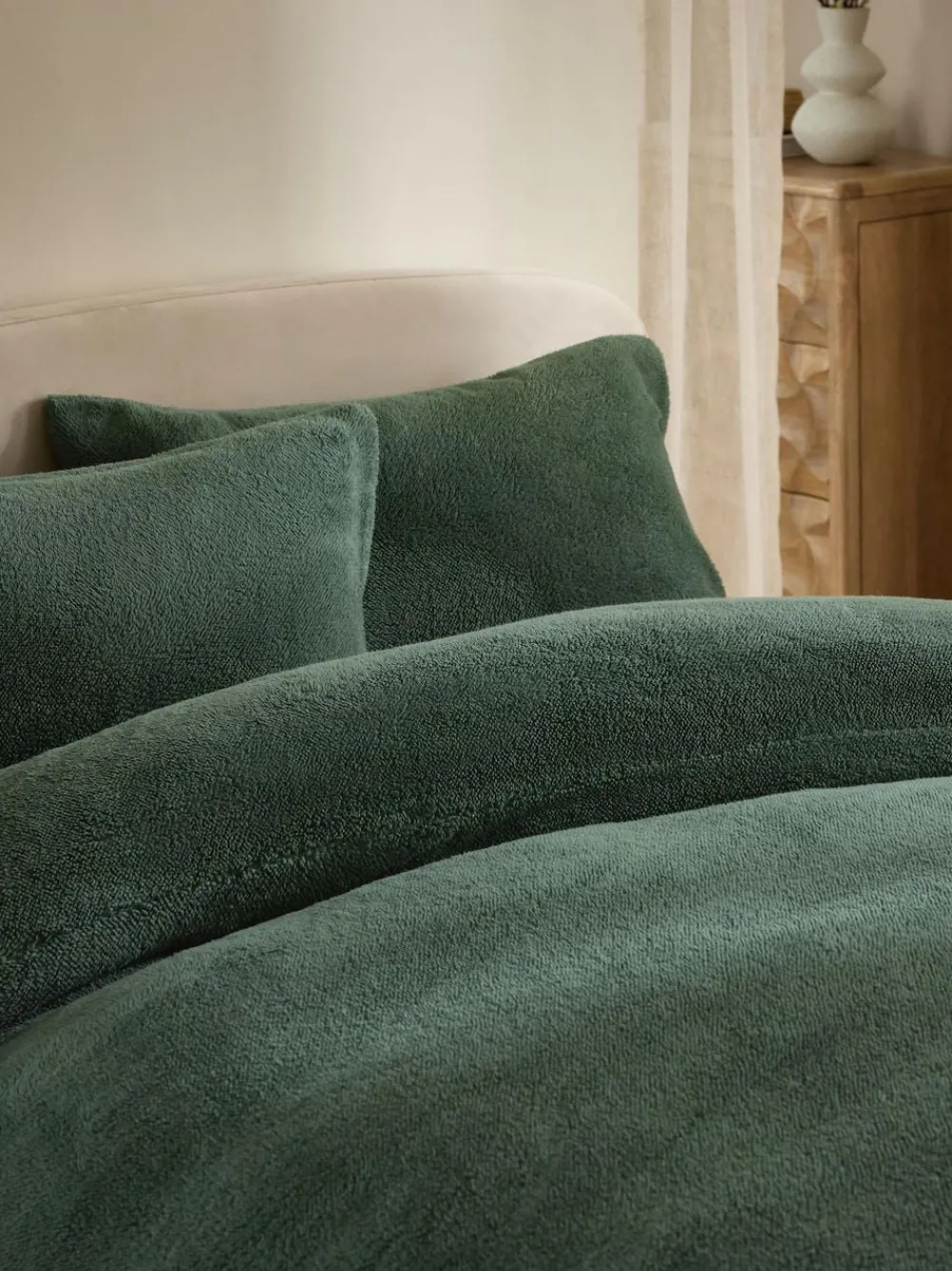 Next Dark Green Teddy Fleece Duvet Cover and Pillowcase Set^ Bedsets & Duvet Covers