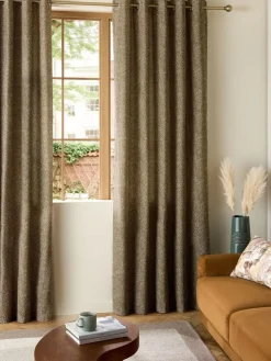 Sale Next Textured Bobble Eyelet Lined Curtains Dark Natural