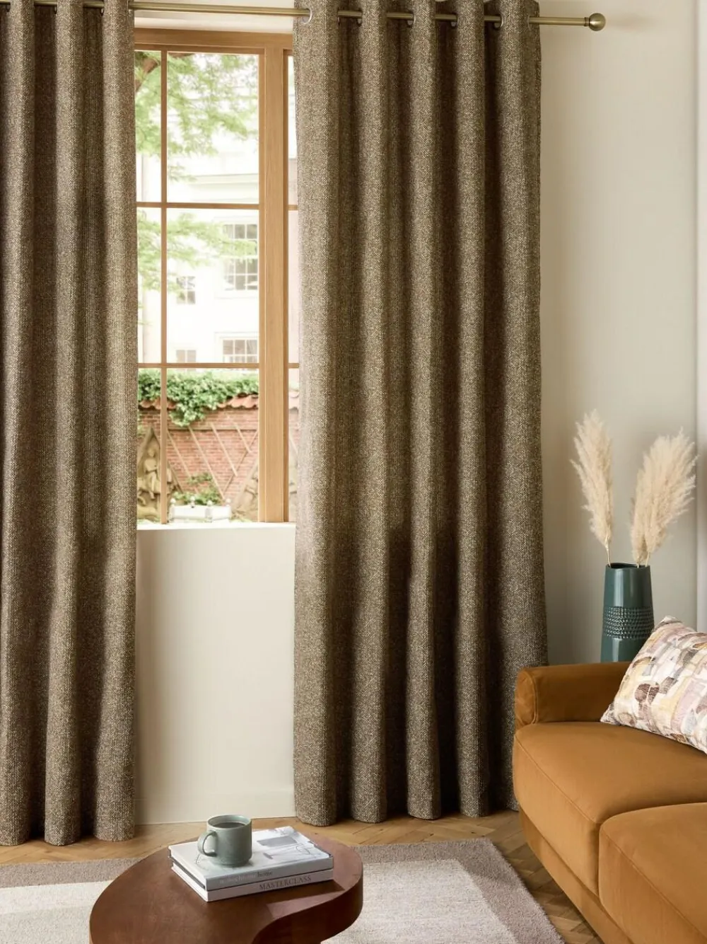 Sale Next Textured Bobble Eyelet Lined Curtains Dark Natural