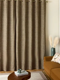 Sale Next Textured Bobble Eyelet Lined Curtains Dark Natural