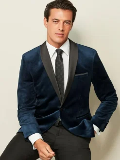 Outlet Next Slim Fit Velvet Blazer Dark Navy Blue