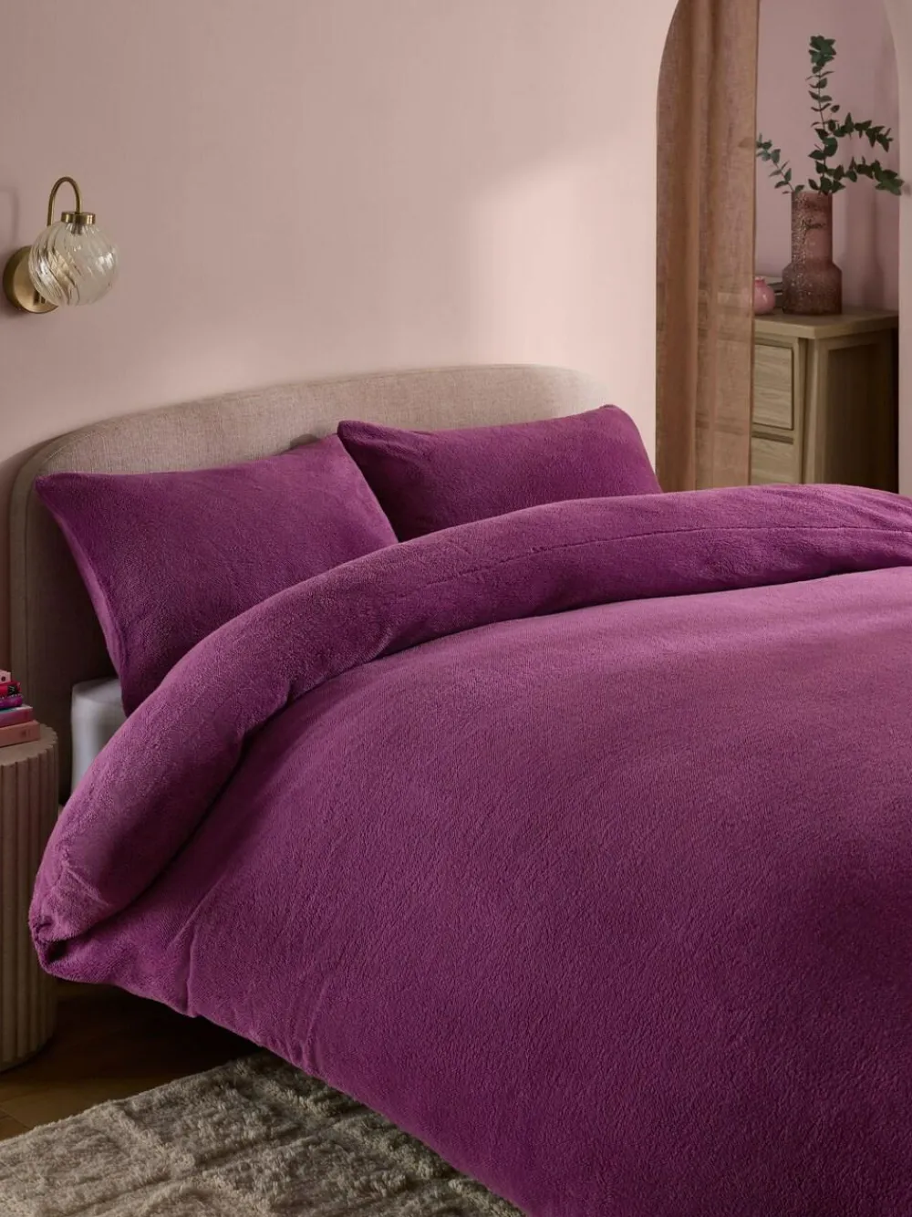 Next Dark Pink Teddy Fleece Duvet Cover and Pillowcase Set^ Bedsets & Duvet Covers