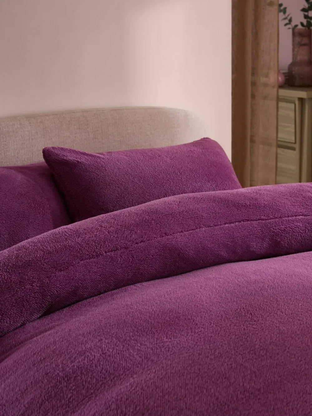 Next Dark Pink Teddy Fleece Duvet Cover and Pillowcase Set^ Bedsets & Duvet Covers