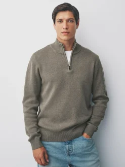 New Next Dark Stone Plain N.Premium Regular Fit 100% Cotton Premium Quarter Zip Jumper