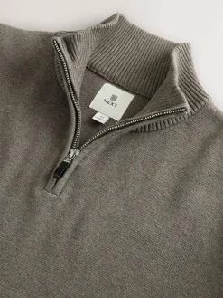 New Next Dark Stone Plain N.Premium Regular Fit 100% Cotton Premium Quarter Zip Jumper