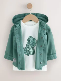 Next Twill Hooded Overshirt and T-Shirt Set (3mths-7yrs)^ Sweatshirts & Hoodies