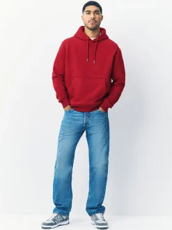 New Next Deep Red Regular Fit Heavyweight Cotton Rich Jersey Hoodie