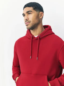 New Next Deep Red Regular Fit Heavyweight Cotton Rich Jersey Hoodie