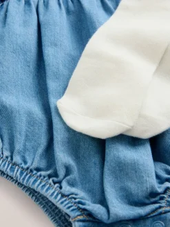 Next Denim Blue Baby Bloomer Rompers Set 2 Piece with Tights (0mths-3yrs)^ Sets & Co-Ords|Sets & Co-Ords
