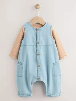Sale Next Denim Blue Dungaree and Bodysuit Baby Set (0mths-2yrs)