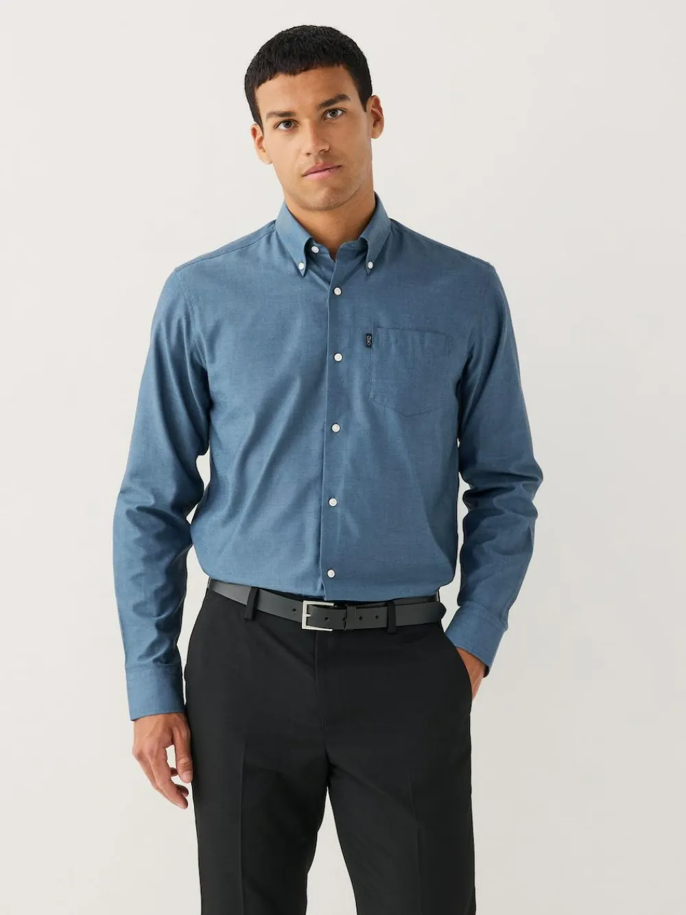 Next Denim Blue Regular Fit Button Down Easy Iron Oxford Shirt^ Shirts|Occasionwear
