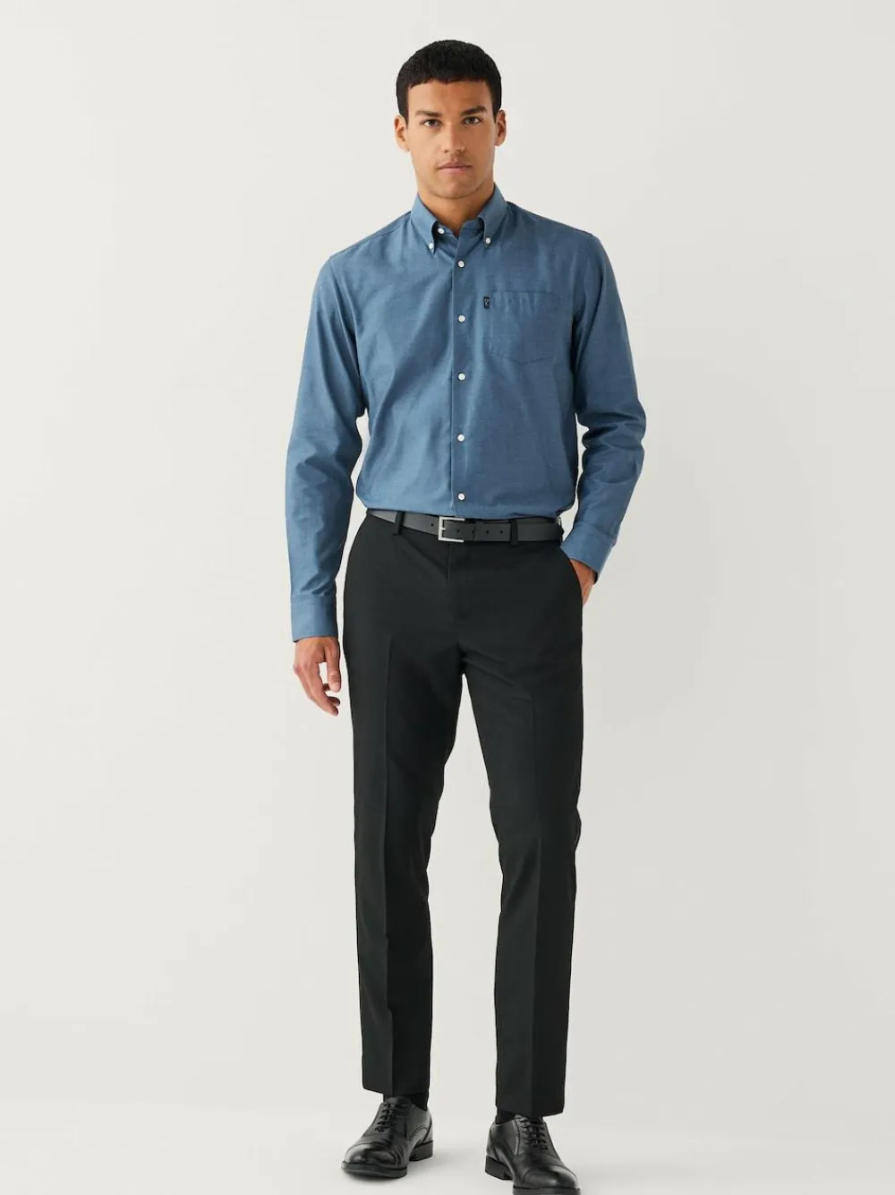 Next Denim Blue Regular Fit Button Down Easy Iron Oxford Shirt^ Shirts|Occasionwear