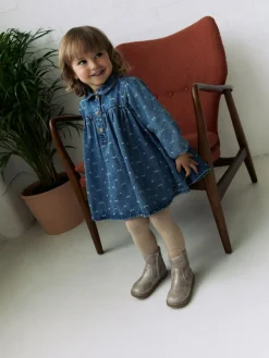 Hot Next Long Sleeve Collar Dress (3mths-8yrs) Denim Bow