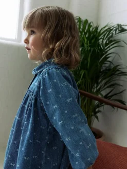 Hot Next Long Sleeve Collar Dress (3mths-8yrs) Denim Bow