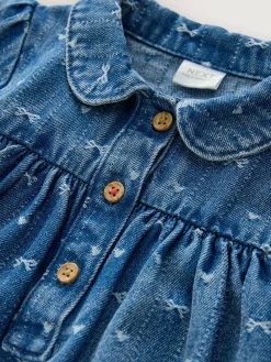 Hot Next Long Sleeve Collar Dress (3mths-8yrs) Denim Bow