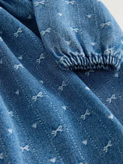 Hot Next Long Sleeve Collar Dress (3mths-8yrs) Denim Bow