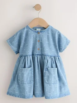 Sale Next Short Sleeve Dress (3mths-8yrs) Denim Bow
