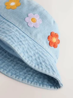 Next Denim Crochet Flower Bucket Hat (3mths-10yrs)^ Hats|Hats, Gloves & Scarves