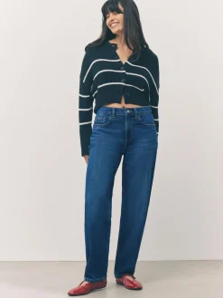 New Next Barrel Leg Jeans Denim Dark Blue