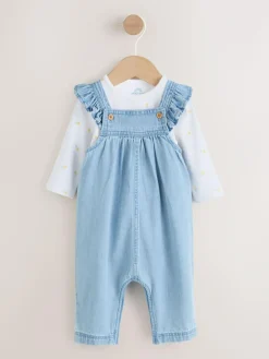 Next Dungarees and Long Sleeve Bodysuit Set 2 Piece (0mths-3yrs)^ Baby Girls|Baby Girls