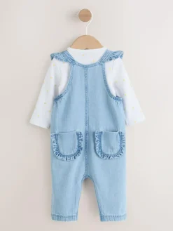 Next Dungarees and Long Sleeve Bodysuit Set 2 Piece (0mths-3yrs)^ Baby Girls|Baby Girls