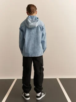 Discount Next Overshirt 100% Cotton Zip Through Hoodie (3-16yrs) Denim Lightwash