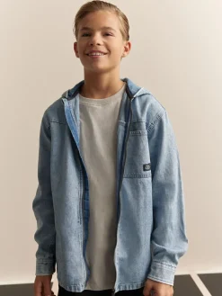 Discount Next Overshirt 100% Cotton Zip Through Hoodie (3-16yrs) Denim Lightwash