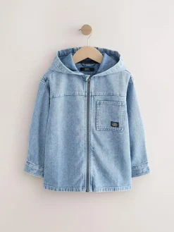 Discount Next Overshirt 100% Cotton Zip Through Hoodie (3-16yrs) Denim Lightwash