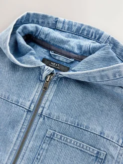 Discount Next Overshirt 100% Cotton Zip Through Hoodie (3-16yrs) Denim Lightwash