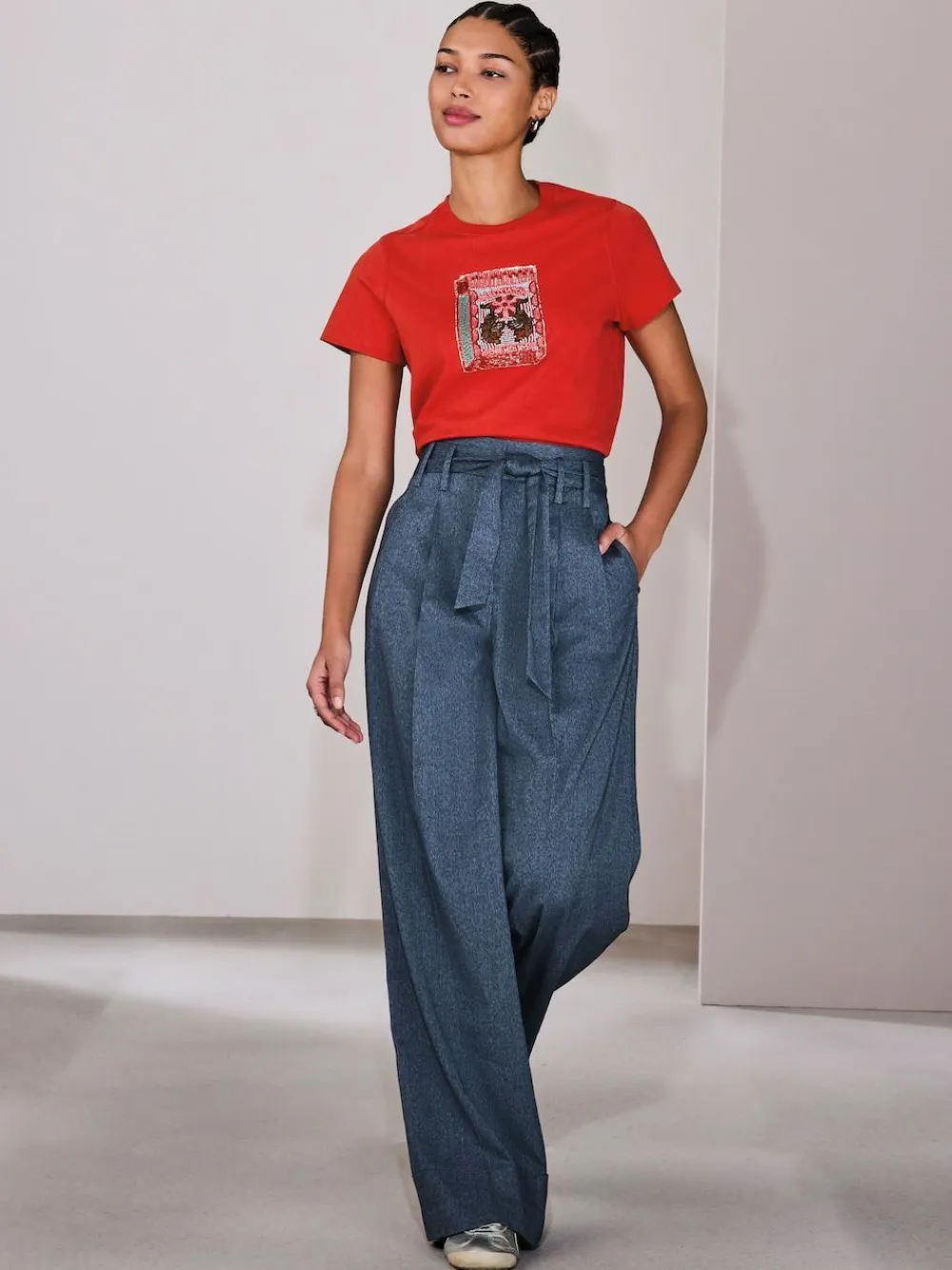 Clearance Next Denim Look Superwide Belted Trousers