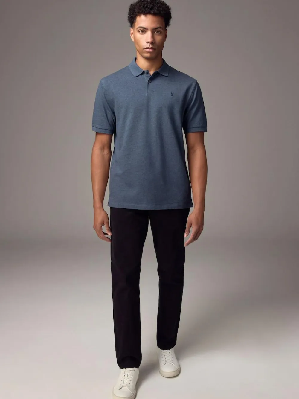 Clearance Next Denim Marl Regular Fit Short Sleeve Pique Polo Shirt