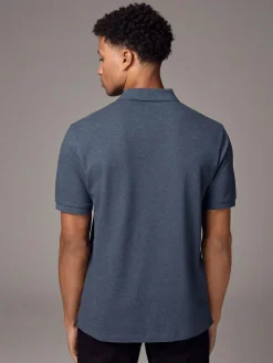 Clearance Next Denim Marl Regular Fit Short Sleeve Pique Polo Shirt