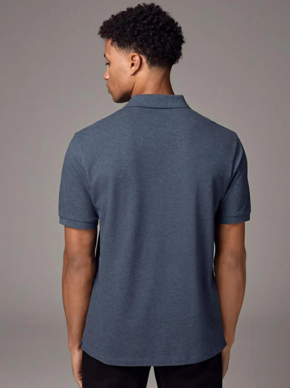 Clearance Next Denim Marl Regular Fit Short Sleeve Pique Polo Shirt