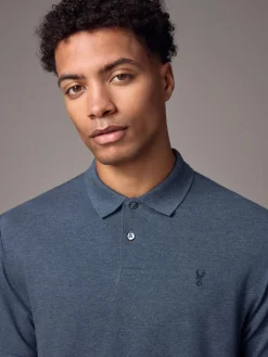 Clearance Next Denim Marl Regular Fit Short Sleeve Pique Polo Shirt
