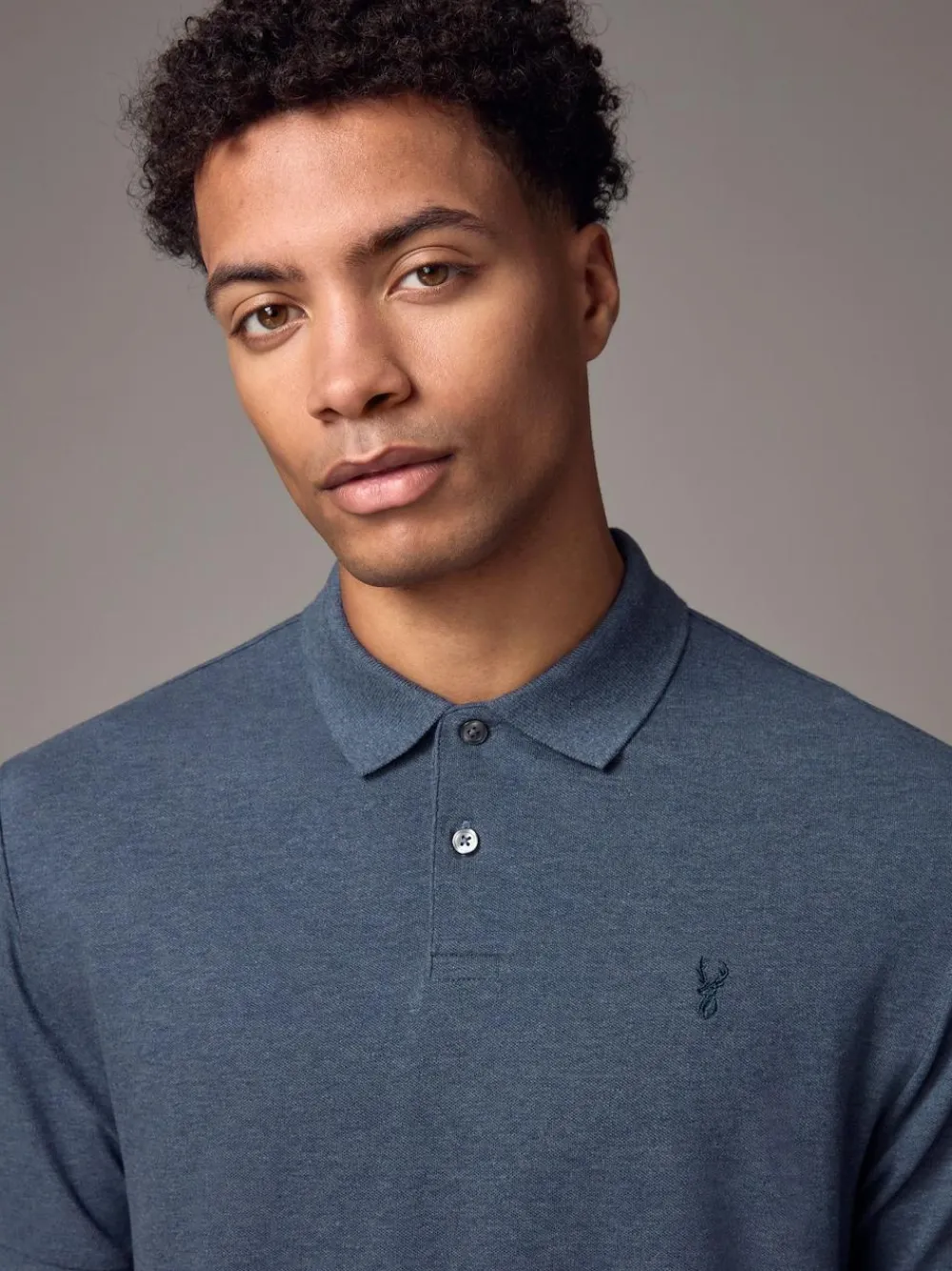 Clearance Next Denim Marl Regular Fit Short Sleeve Pique Polo Shirt