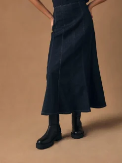 Next Denim Rinse Full Seamed Midi Skirt^Women Skirts