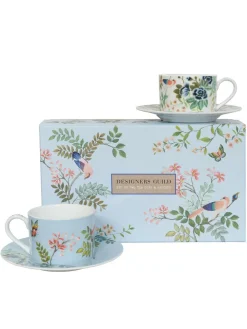 Designer's Guild Designers Guild Porcelaine De Chine Tea Cups and Saucers Set Of 4^ Mugs & Cups|Branded Kitchenware