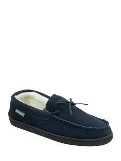 Sale Dunlop Blue Mens Faux Fur Lined Leather Moccasin Slippers