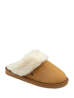Outlet Dunlop Faux Suede Mule Slippers Fur Collar Brown