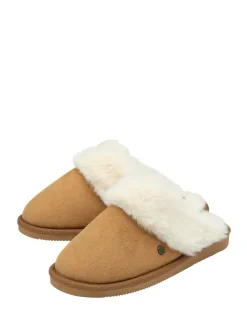 Outlet Dunlop Faux Suede Mule Slippers Fur Collar Brown