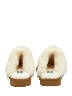 Outlet Dunlop Faux Suede Mule Slippers Fur Collar Brown