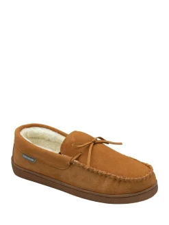 Hot Dunlop Brown Mens Faux Fur Lined Leather Moccasin Slippers