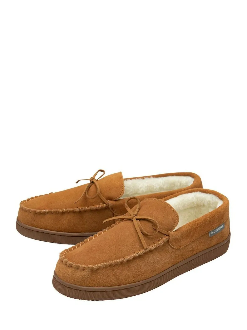 Hot Dunlop Brown Mens Faux Fur Lined Leather Moccasin Slippers