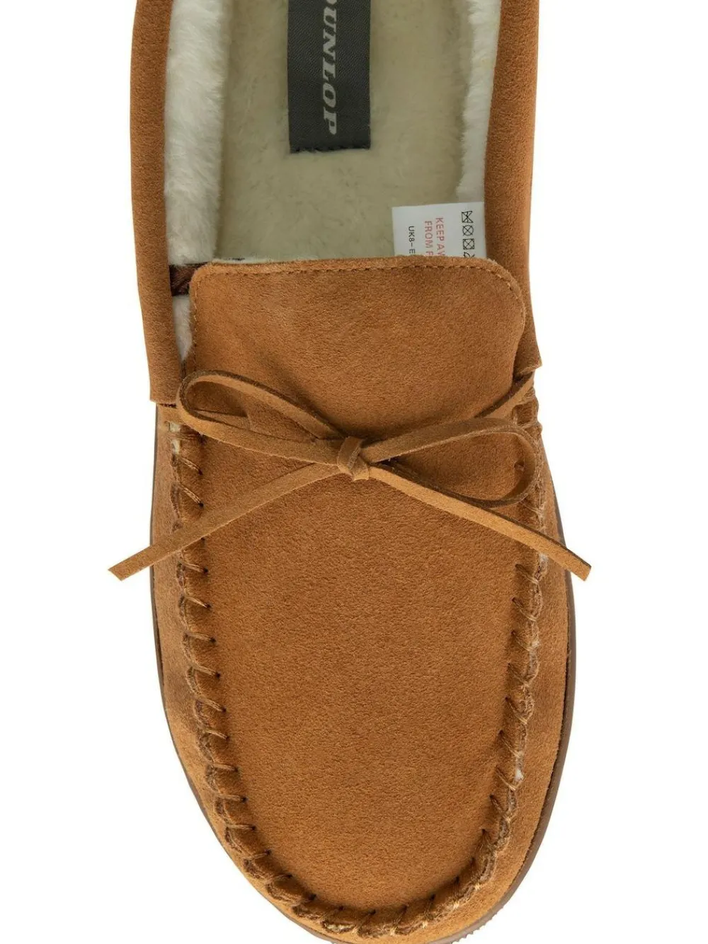 Hot Dunlop Brown Mens Faux Fur Lined Leather Moccasin Slippers