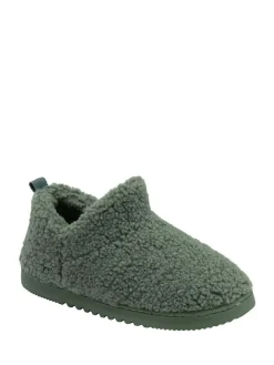 New Dunlop Faux Fur Full Slippers Green