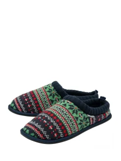 Dunlop Mens Fairisle Pattern Warm Lined Slipper Mules^ Slippers|Slippers
