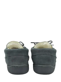 Dunlop Grey Mens Faux Fur Lined Leather Moccasin Slippers^ Slippers|Slippers